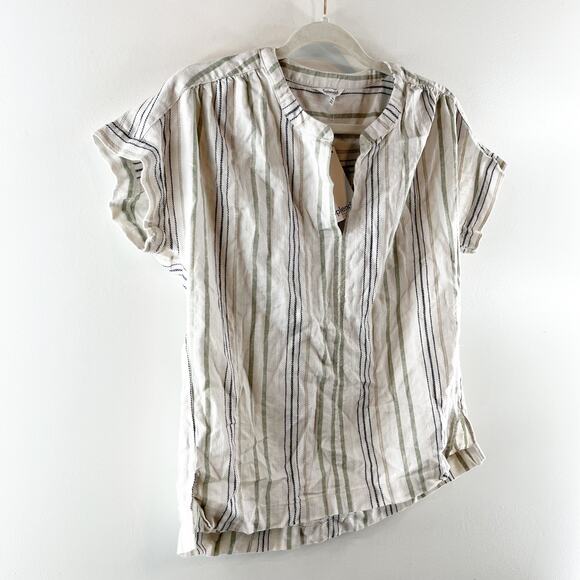Splendid Short Sleeve Linen Blend Striped Basic Tee Shirt Top Blouse Tan XS - Picture 7 of 7
